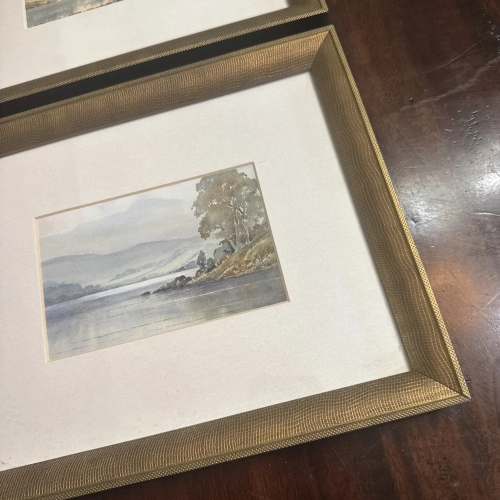 Pottery Barn Framed Landscape Art Print Gold Finish Wood Frame Wall Set of 2